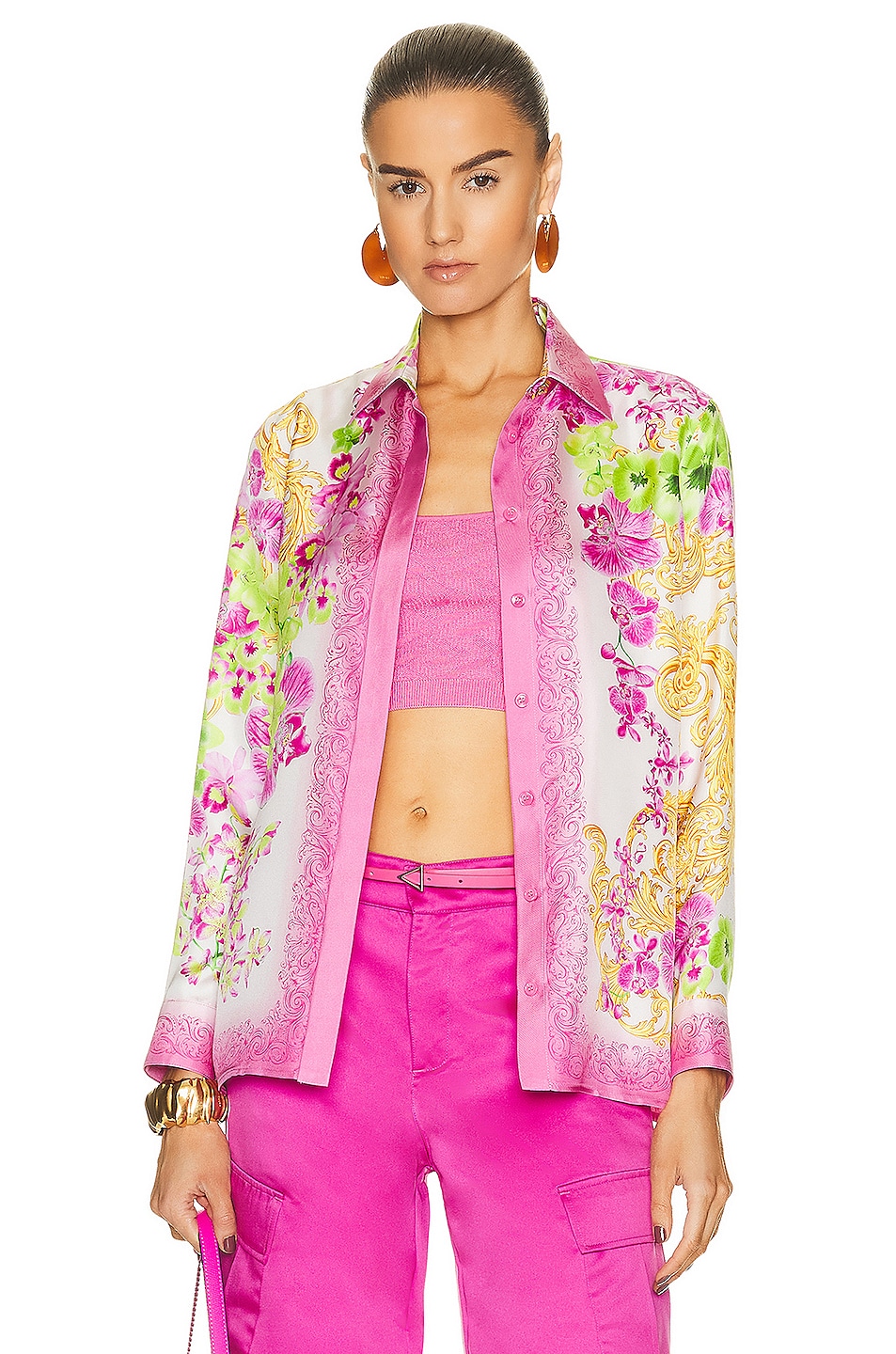 Image 1 of VERSACE Orchid Foulard Top in Bianco & Rosa