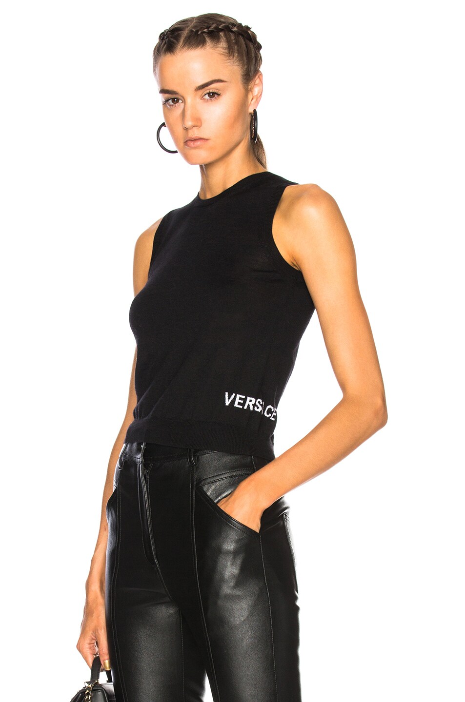 Image 1 of VERSACE Knit Crop Top in Black