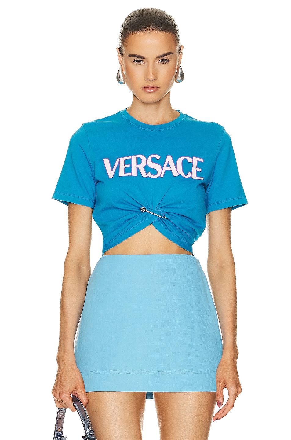 VERSACE Jersey T-shirt in Mediterranean Blue & Light Peony | FWRD