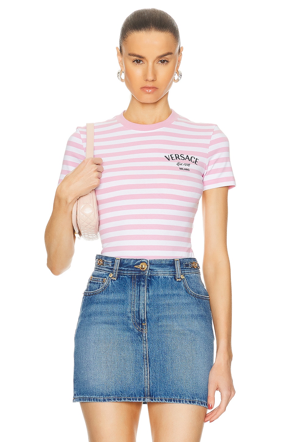 Image 1 of VERSACE Nautical Stripe Tee in White & Pale