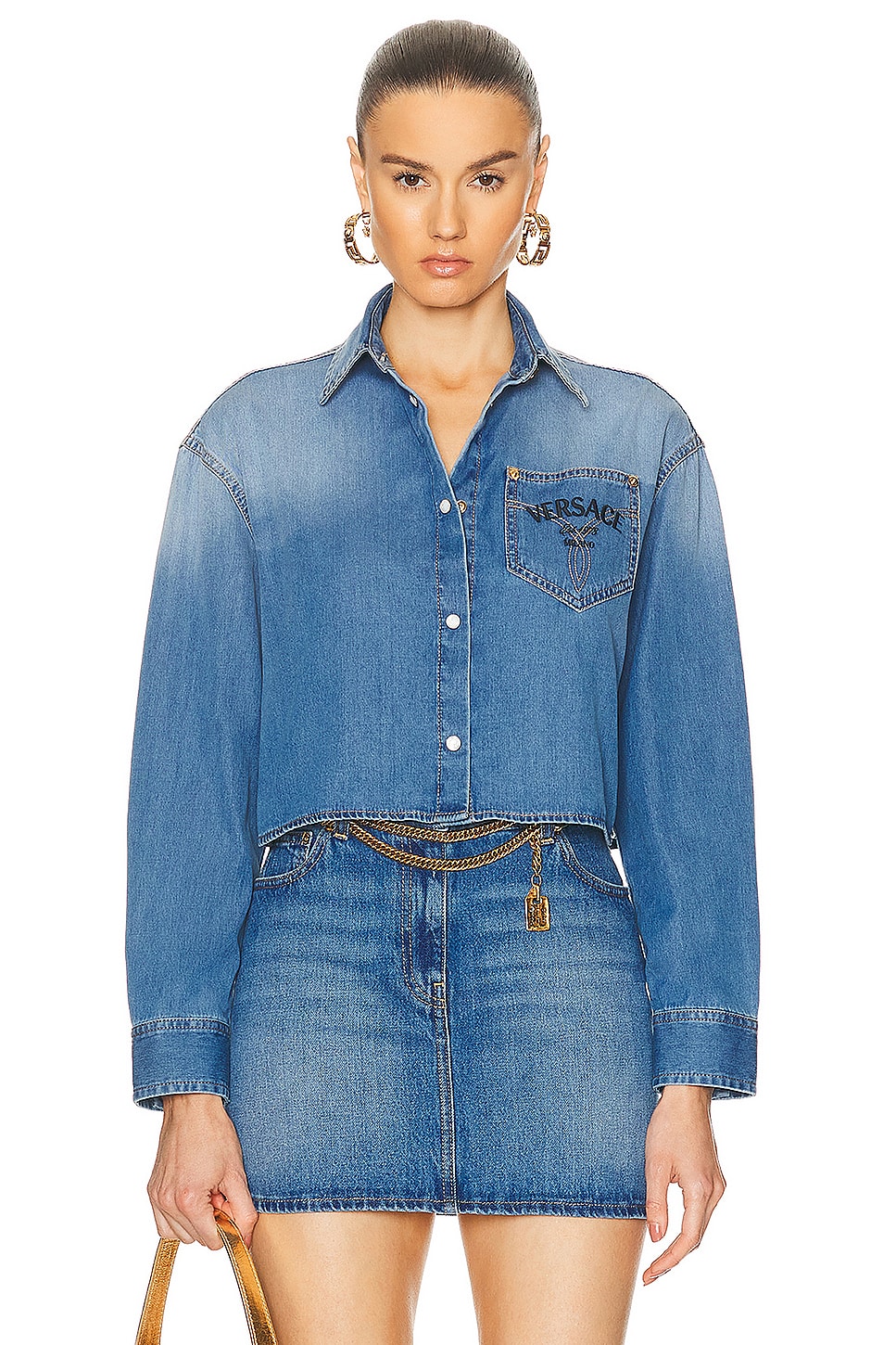 Image 1 of VERSACE Washed Shirt in Medium Blue