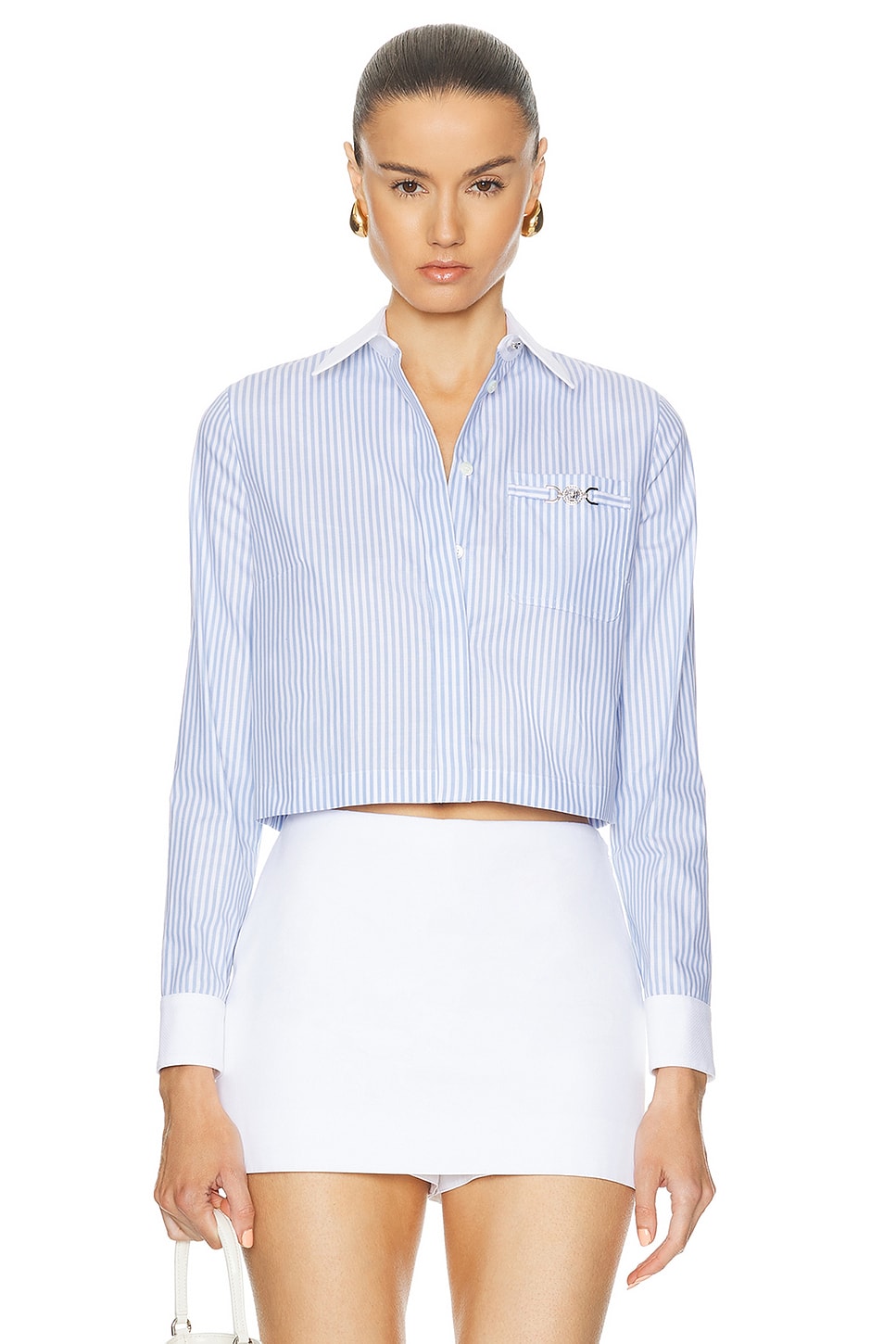 Image 1 of VERSACE Striped Long Sleeve Shirt in Pastel Blue & White