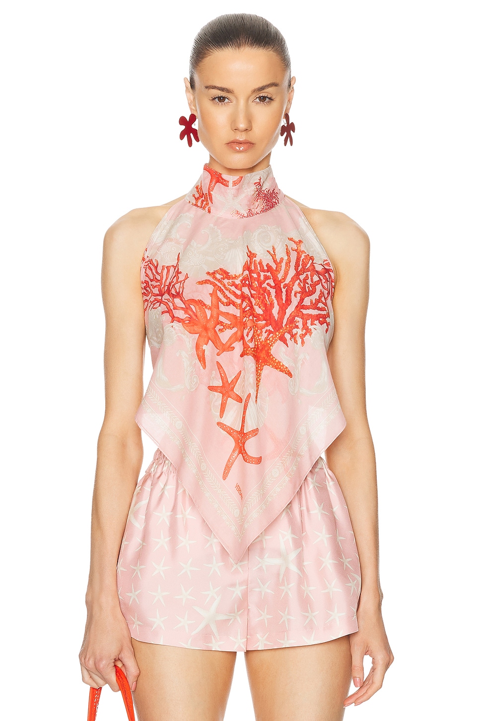 Image 1 of VERSACE Scarf Top in Dusty Rose, Coral, & Bone