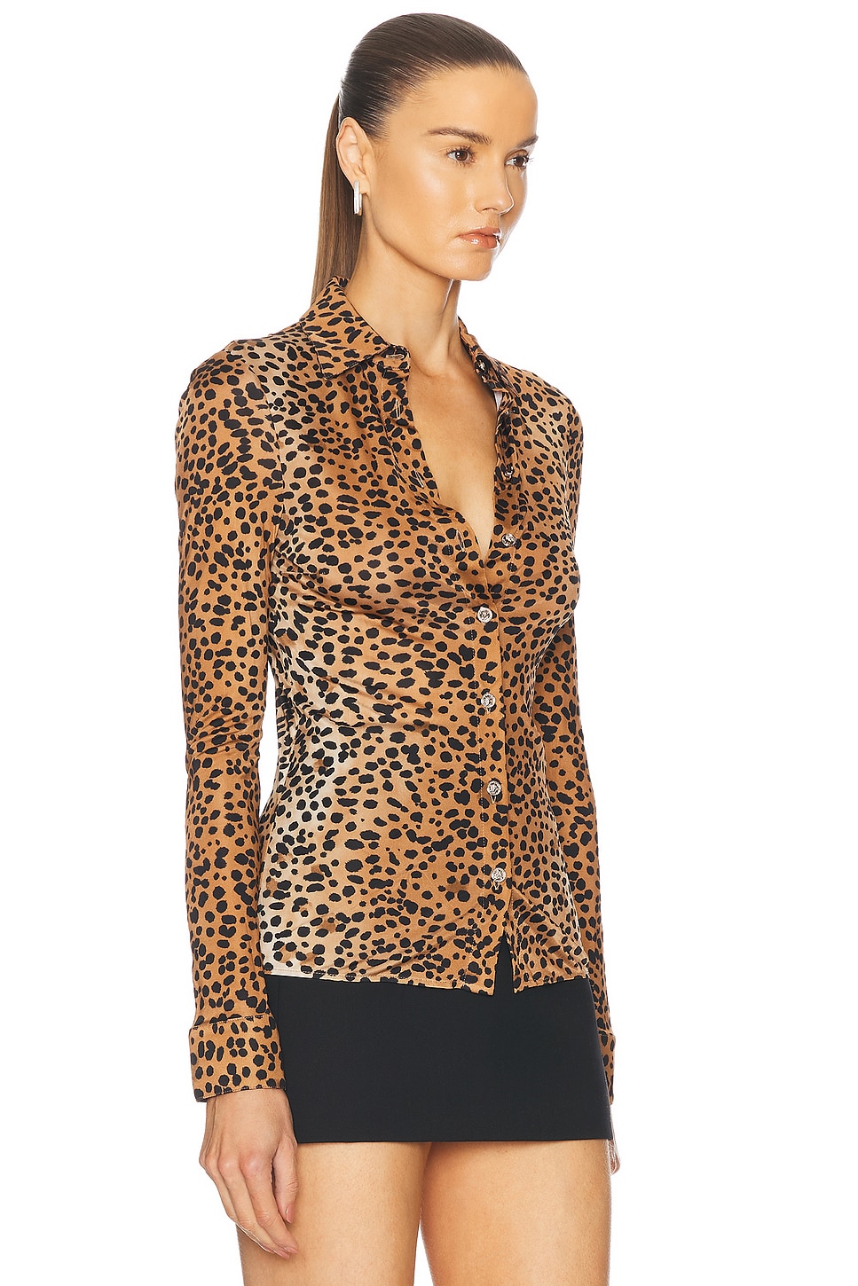 Versace Jacquard Button Up Top In Natural & Black