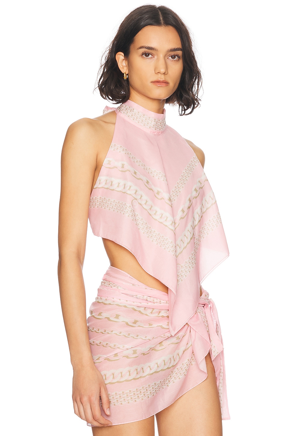 Versace High Neck Top In Pastel Pink & Milk