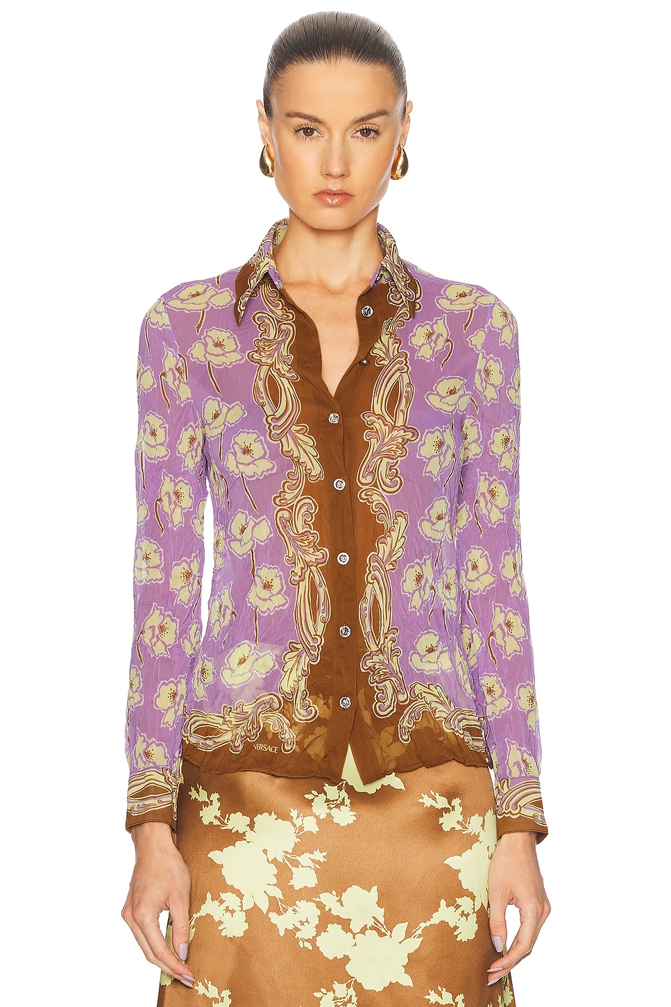 Versace Poppies Print Crinkled Crepe Button-up Shirt