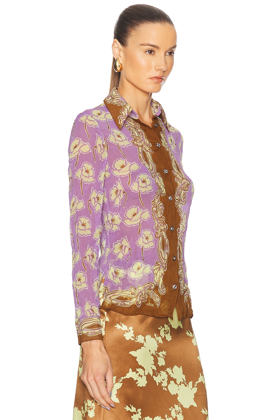 Versace Poppies Print Crinkled Crepe Button-up Shirt
