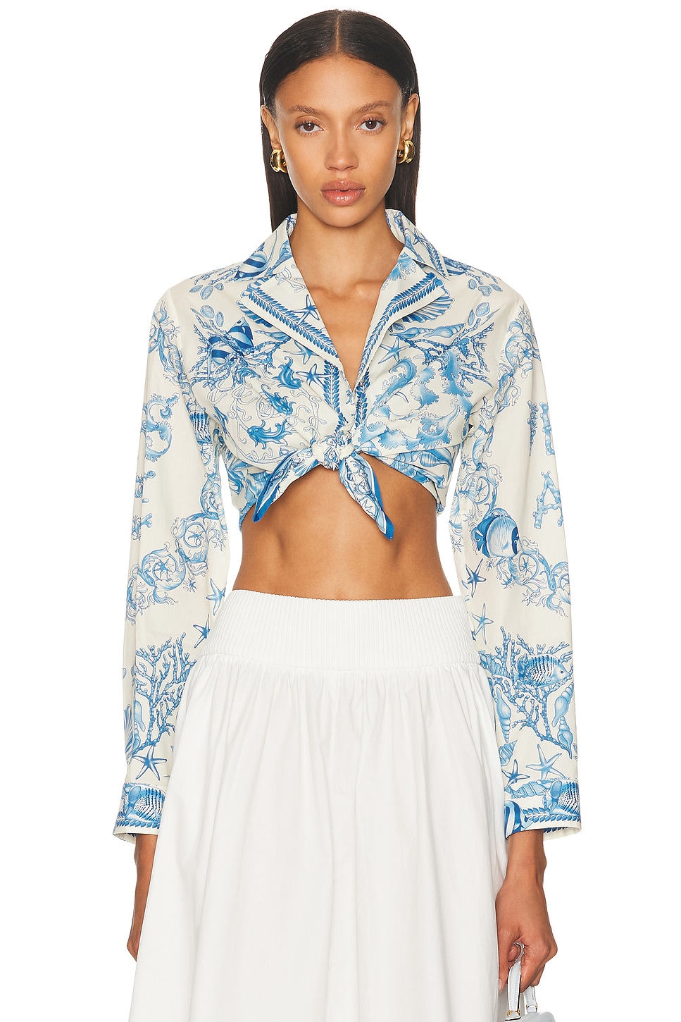 Button Up Top in White,Blue