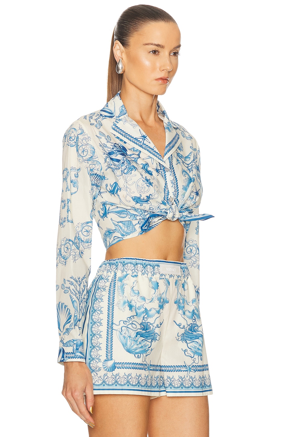 Versace Button Up Top In Blue