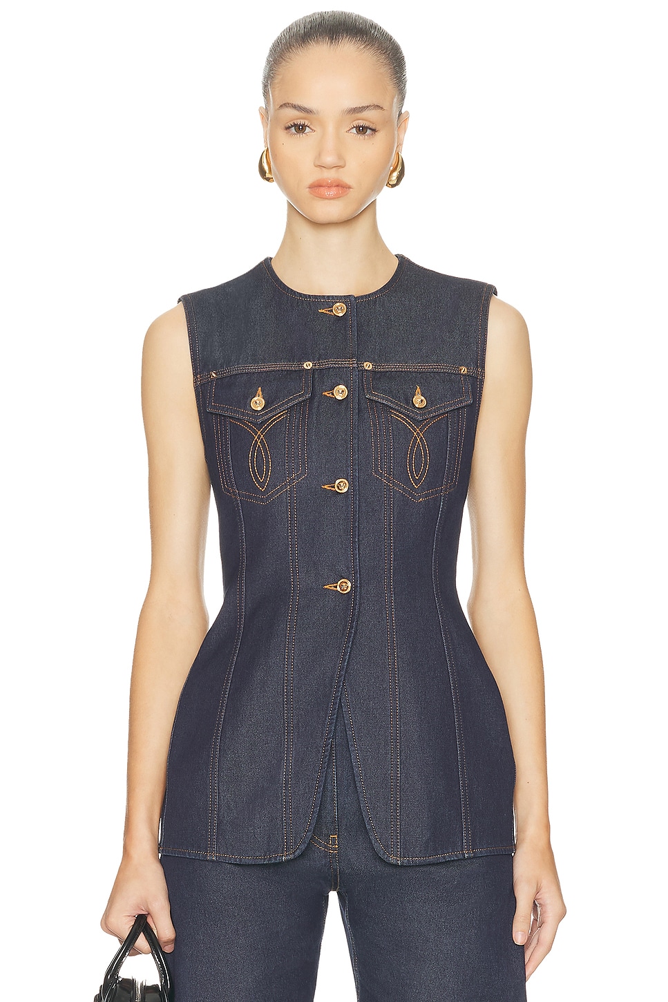 Image 1 of VERSACE Denim Vest in Blue Black