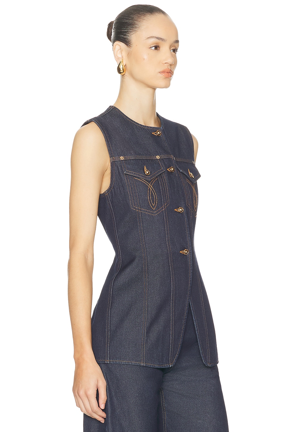 Versace Sleeveless Denim Vest Featuring Chest Pockets In Blue