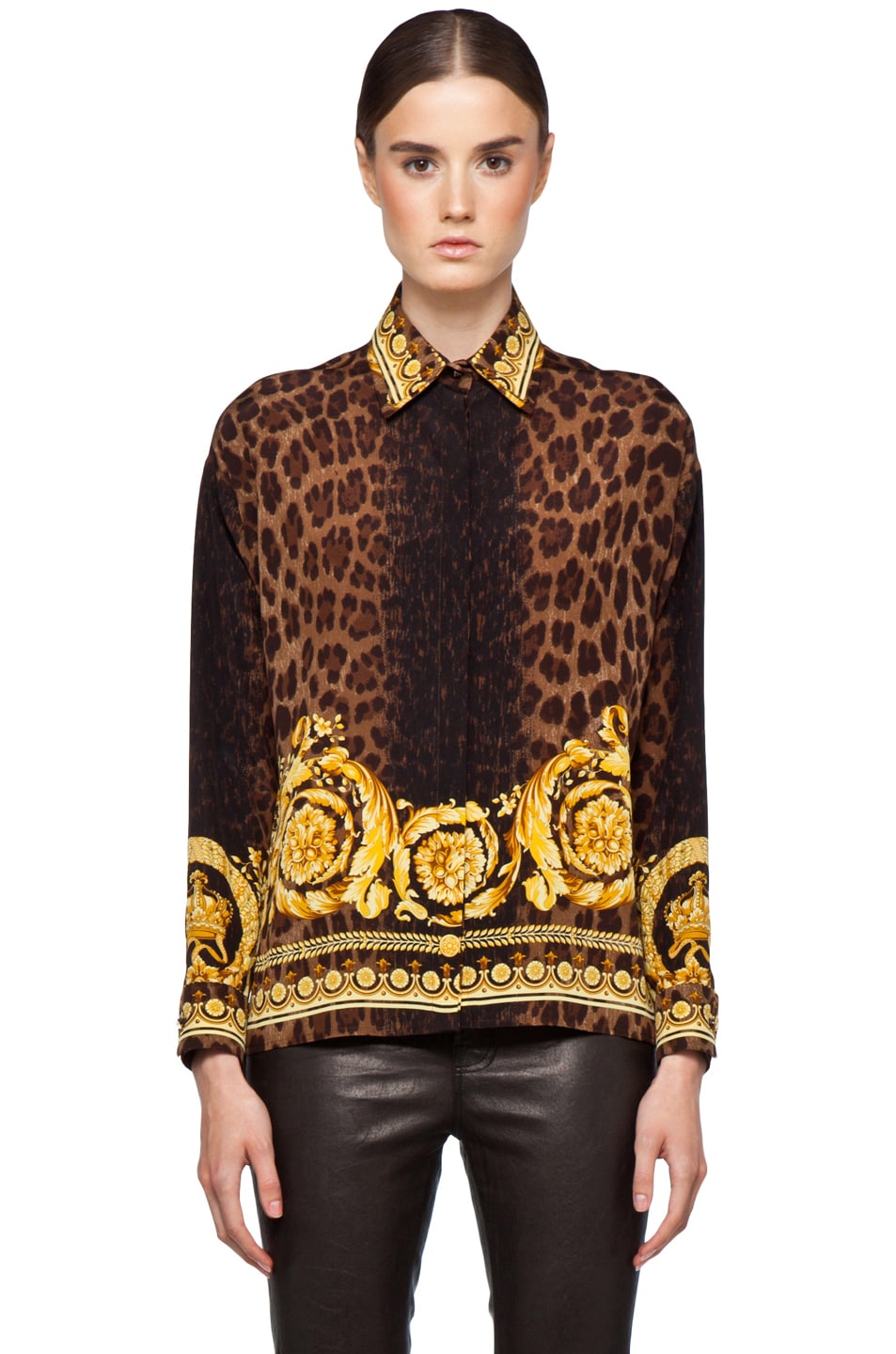 Image 1 of VERSACE Leopard Silk Blouse in Gold