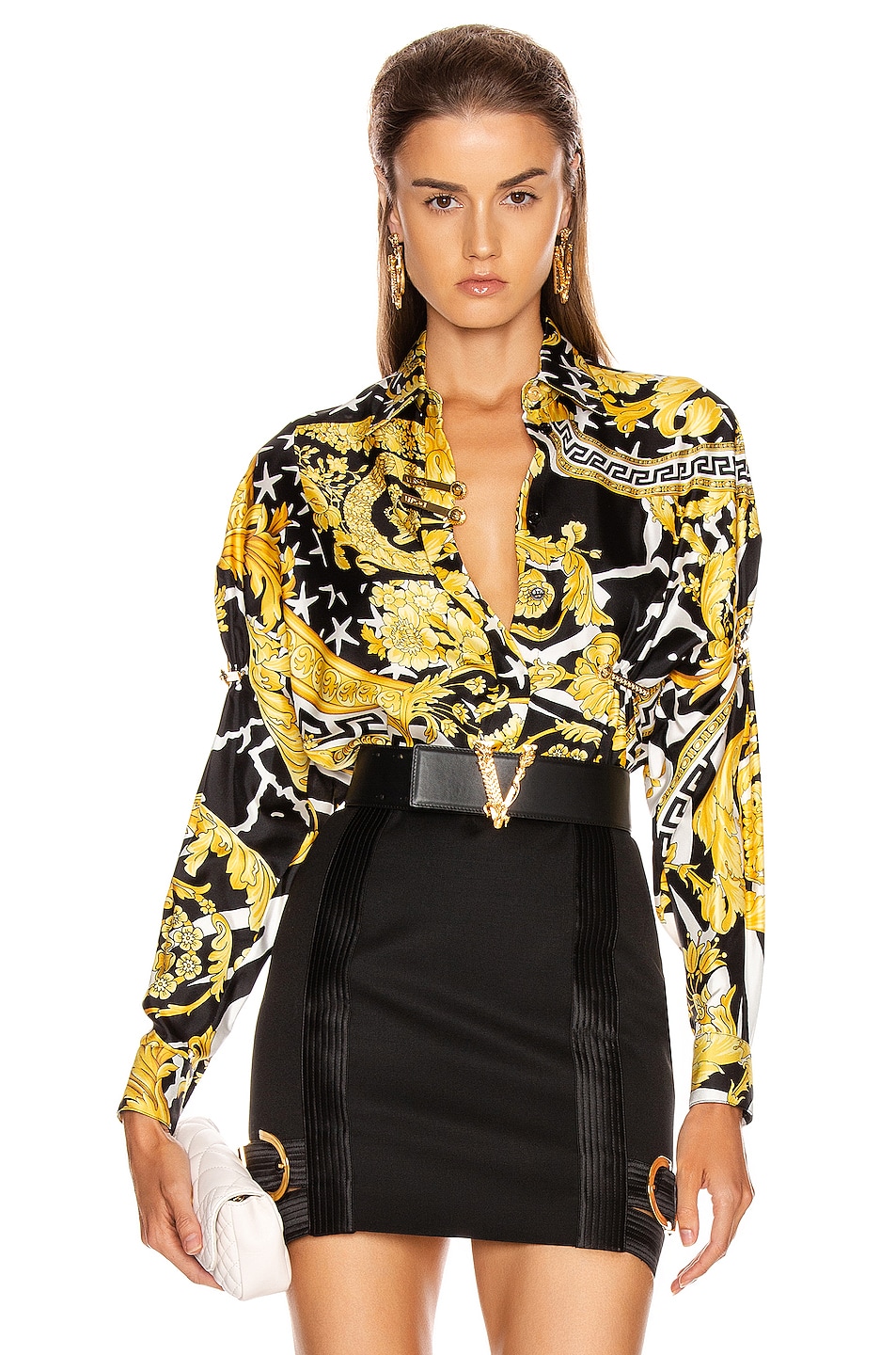 Image 1 of VERSACE Long Sleeve Print Blouse in Black & Yellow