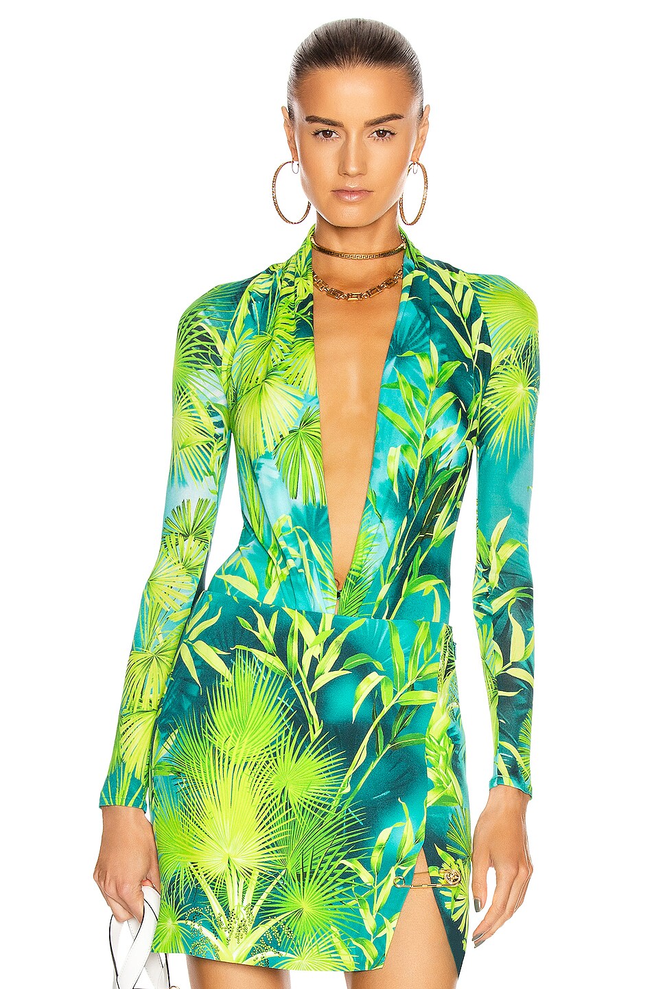 Image 1 of VERSACE Palm Long Sleeve Bodysuit in Green