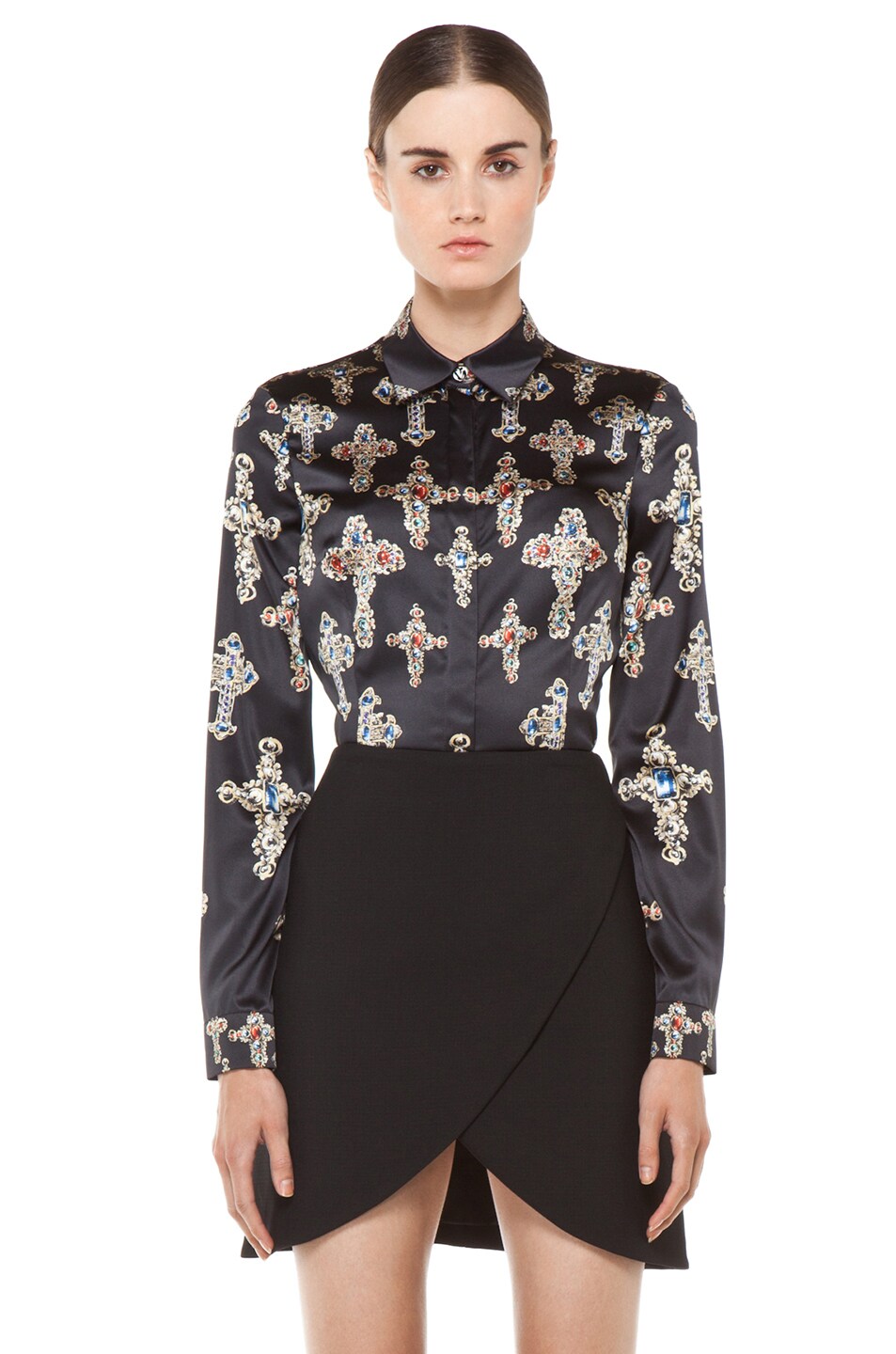 Image 1 of VERSACE Fitted Cross Blouse in Black