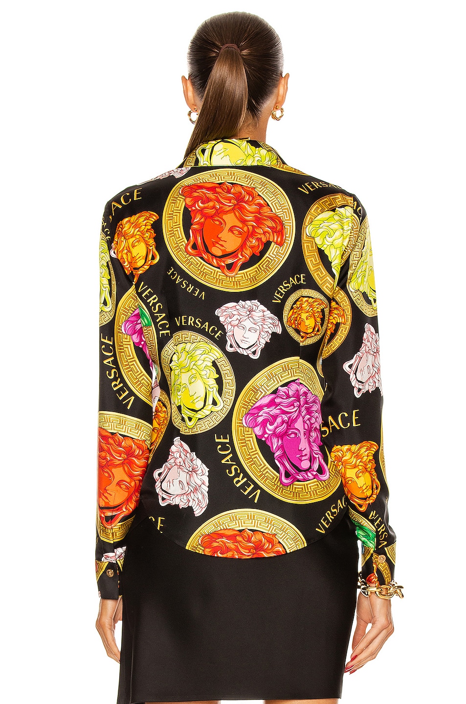 VERSACE Medusa Amplified Long Sleeve Button Up Top in Nero & Multicolor ...