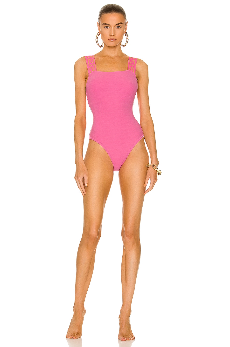 Image 1 of VERSACE Greca Strap One Piece Swimsuit in Cerise