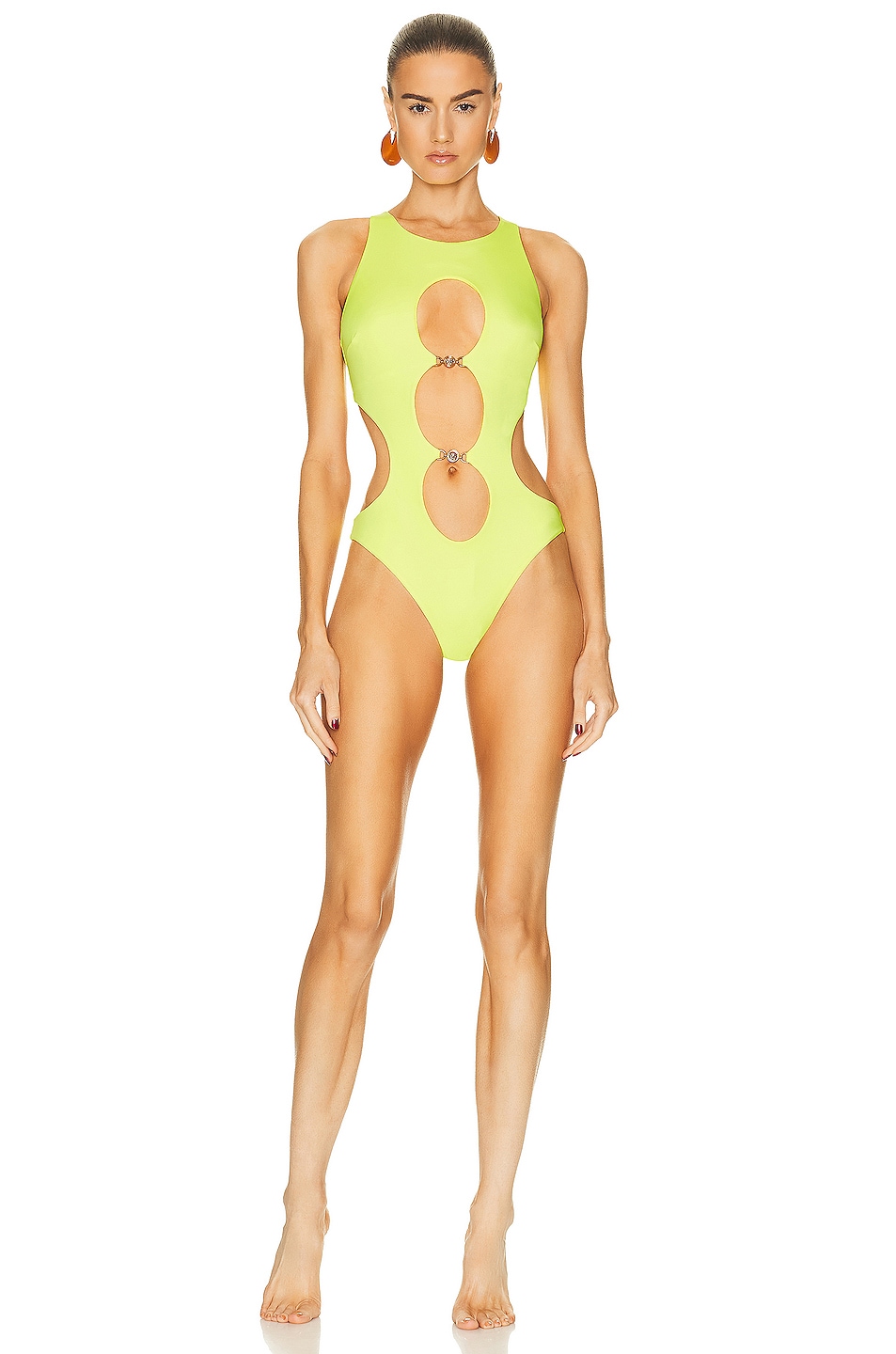Image 1 of VERSACE Key Hole One Piece Swimsuit in Acid Yellow