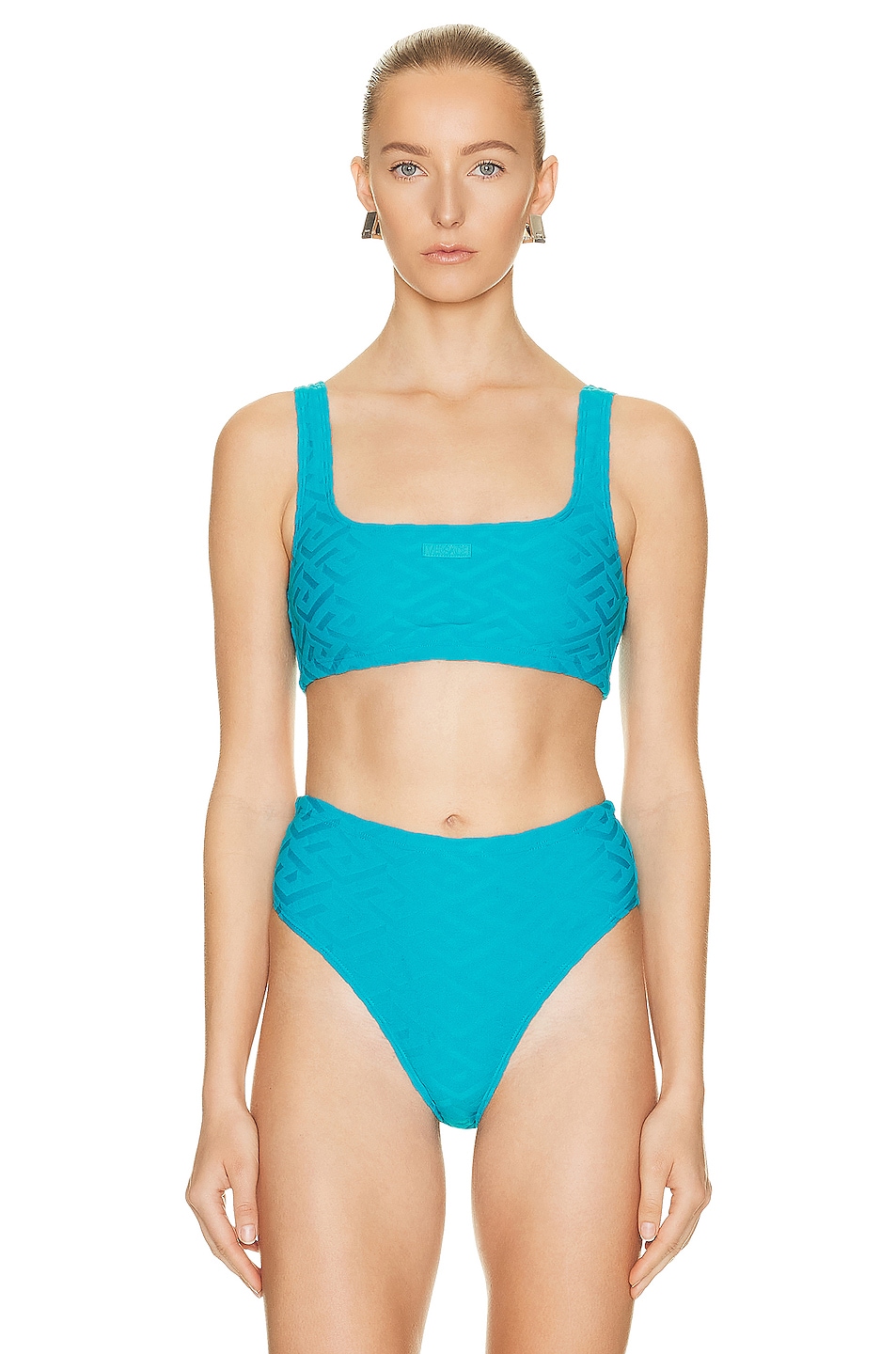 Image 1 of VERSACE Monogram Bikini Top in Dylan Turquoise