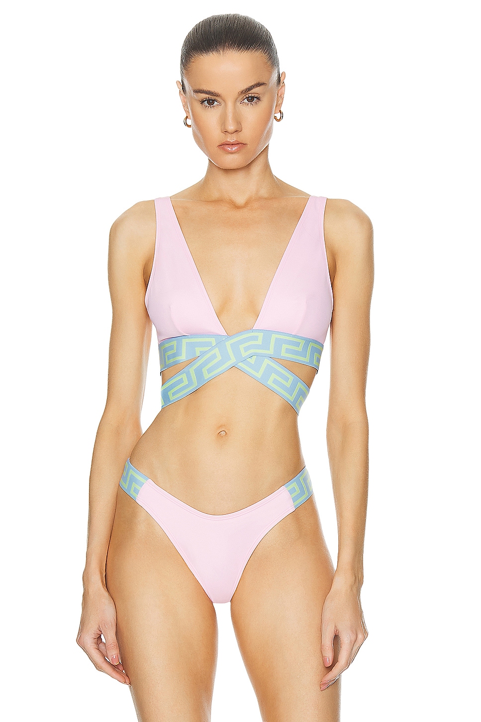 Image 1 of VERSACE Bikini Top in Pastel Pink, Pastel Blue, & Mint
