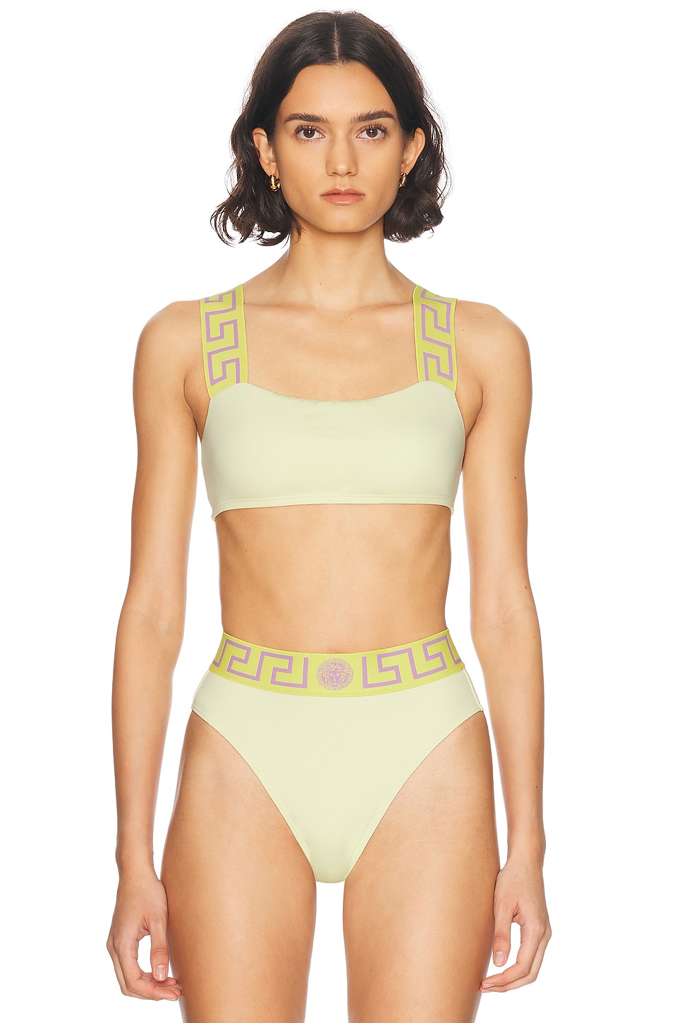 Image 1 of VERSACE Bikini Top in Pale Yellow & Dusty Lavender