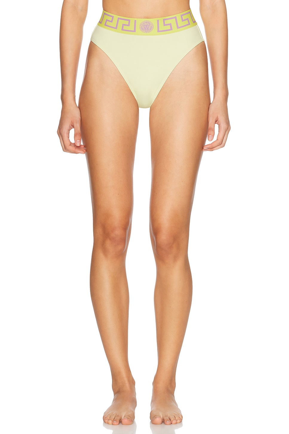 Image 1 of VERSACE High Waisted Bikini Bottom in Pale Yellow & Dusty Lavender