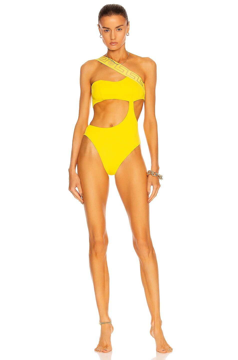 Image 1 of VERSACE Cutout One Piece Swimsuit in Sunset Yellow
