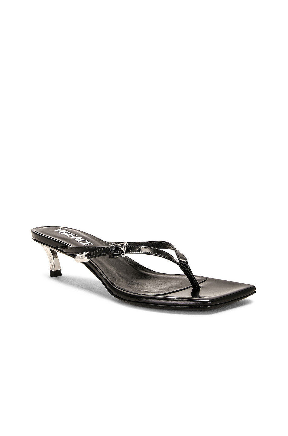 VERSACE Thong Sandal in Black & Palladium FWRD