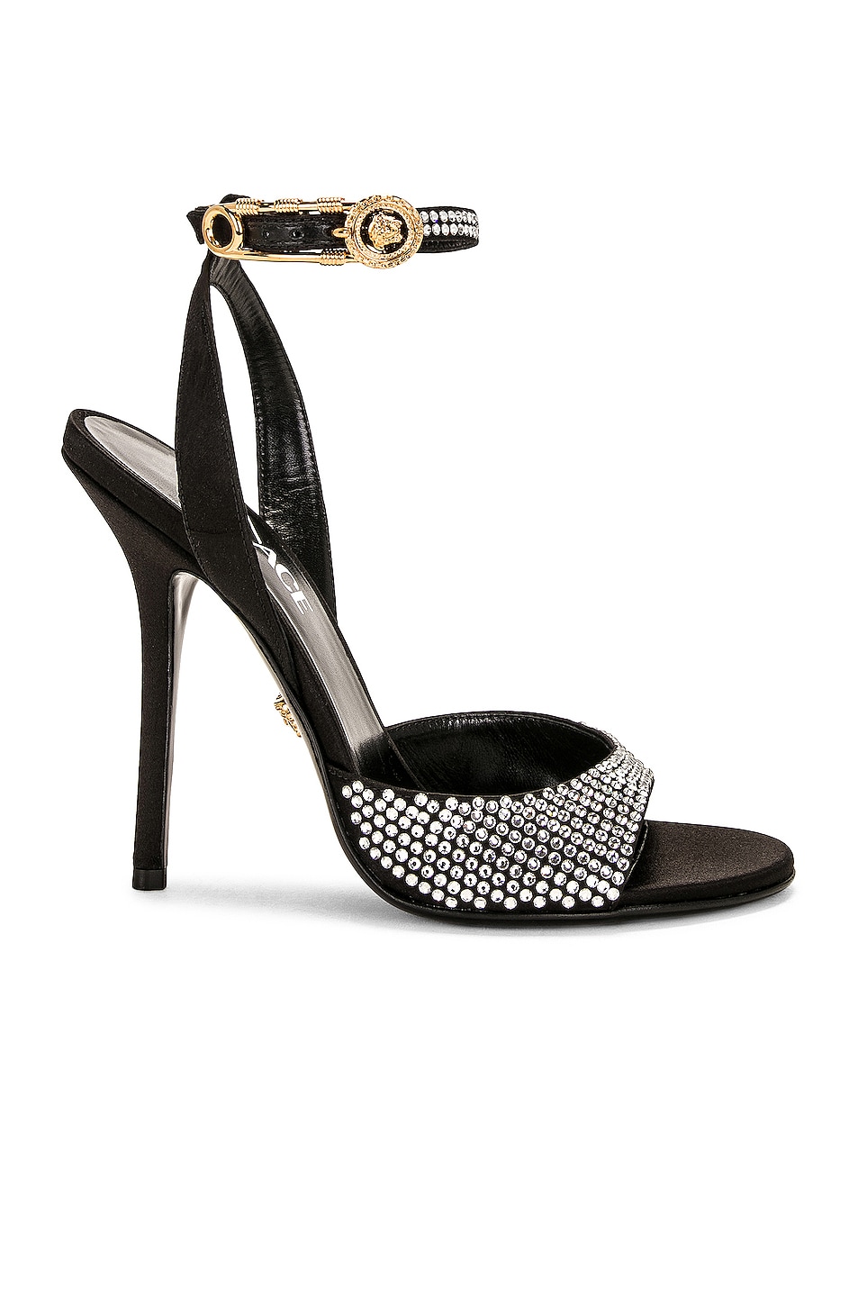 Image 1 of VERSACE Safety Pin Sandal in Black & Versace Gold