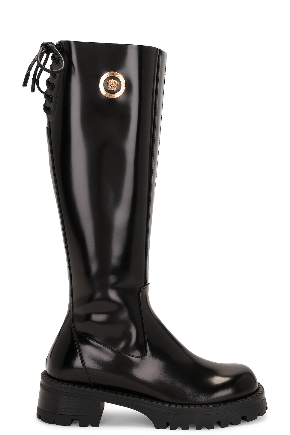 Image 1 of VERSACE Knee High Boot in Black & Versace Gold