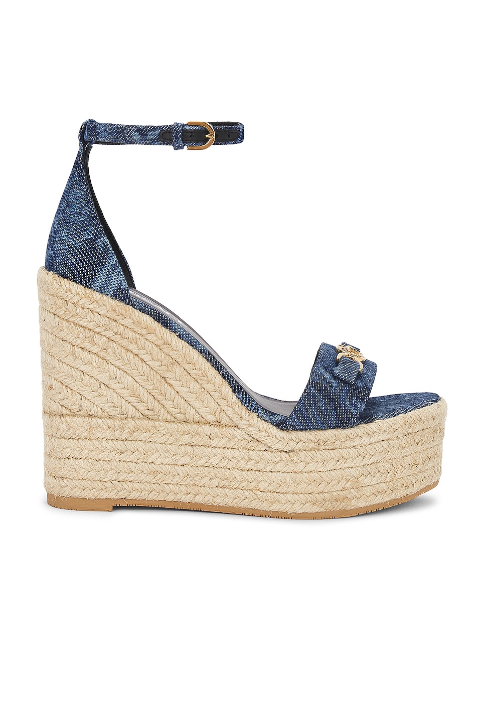 Image 1 of VERSACE Fabric Wedge Espadrille Sandal in Blue