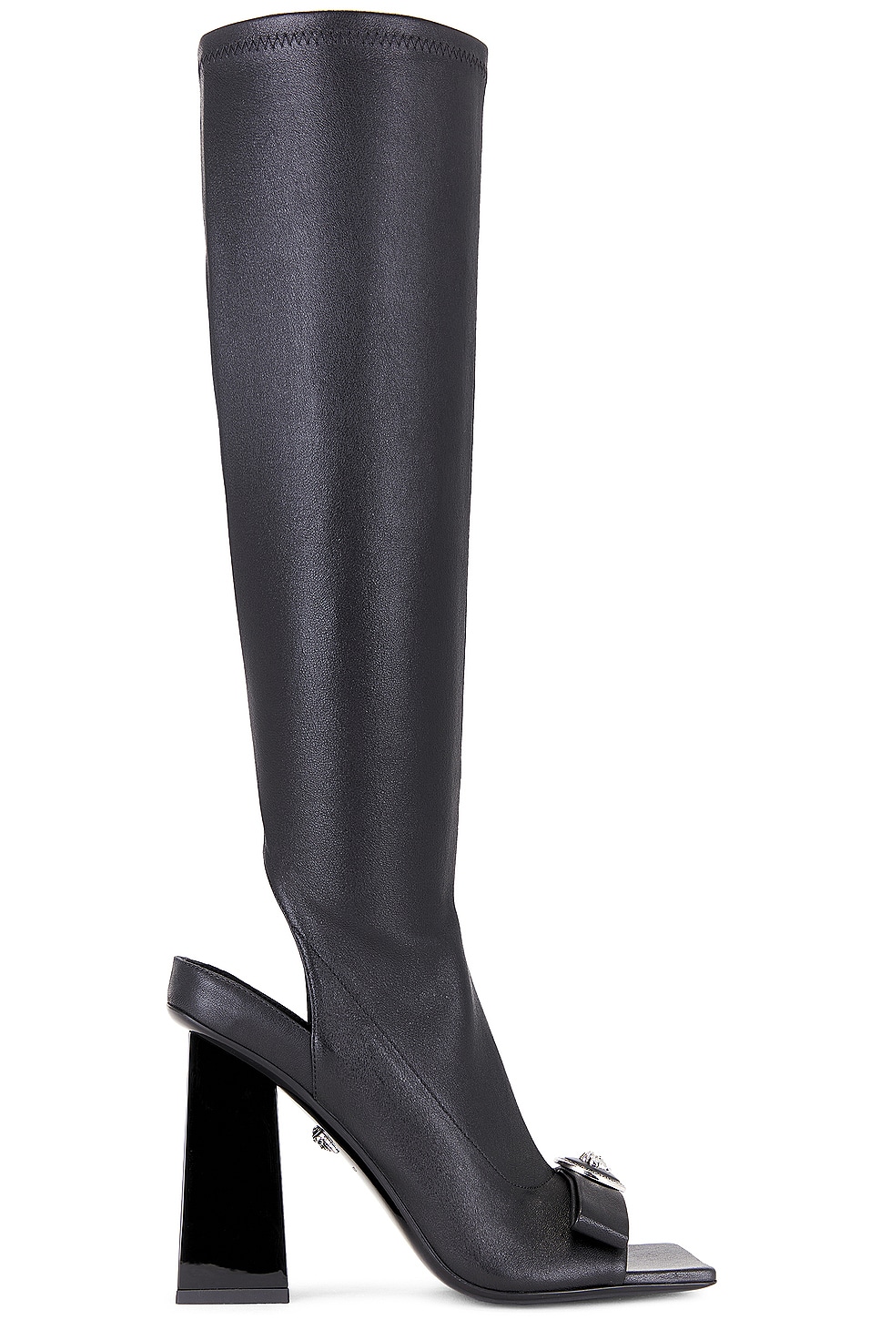 Image 1 of VERSACE Heeled Open-toe Riding Boot in Black