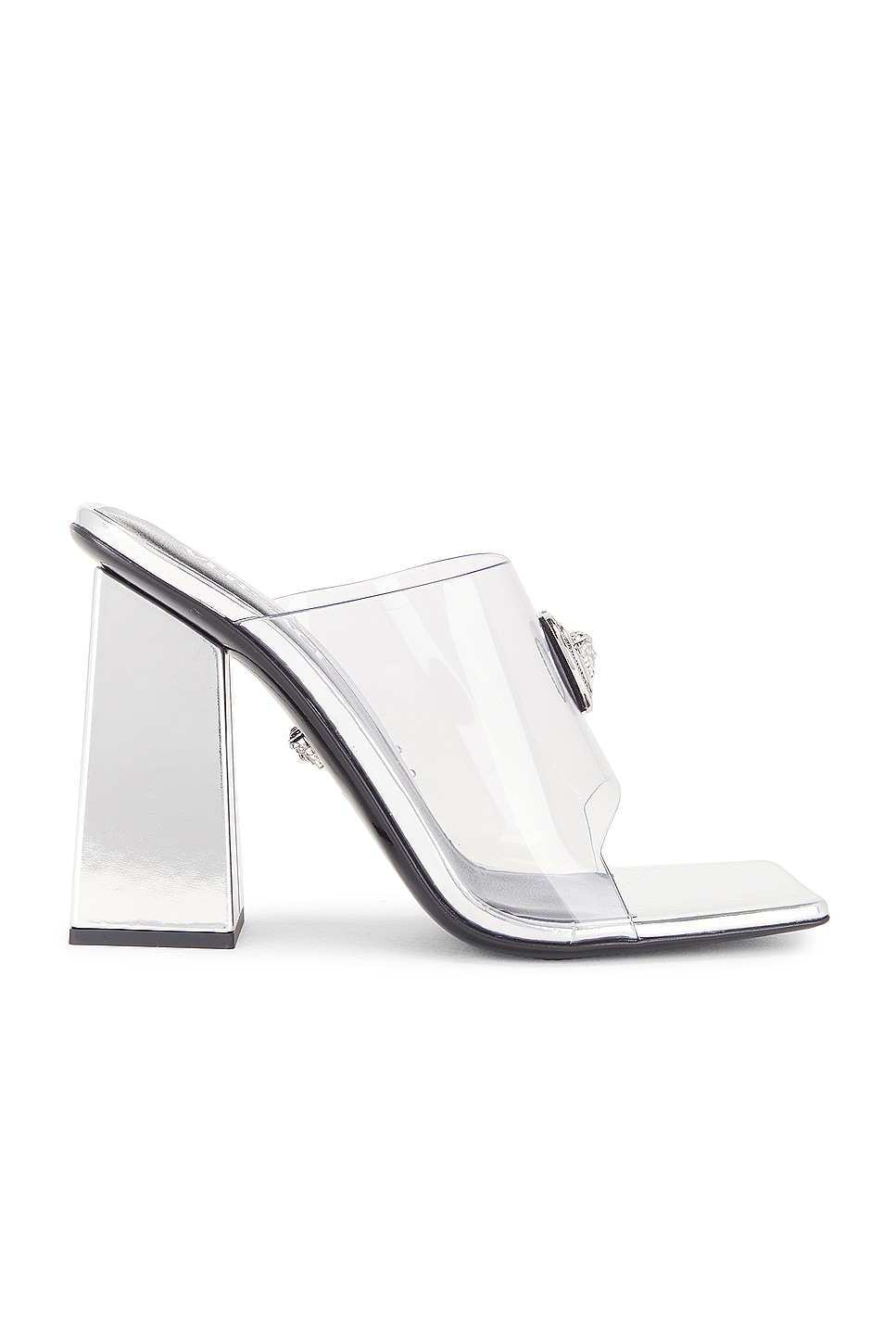 Image 1 of VERSACE Block Heel Mule in Transparent & Silver