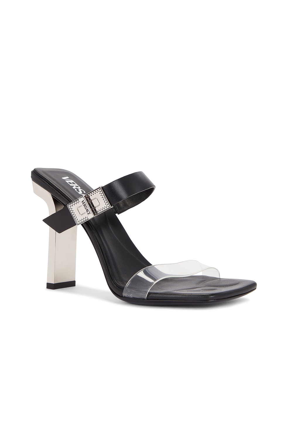 Shop Versace Mule Sandal In Black & Palladium