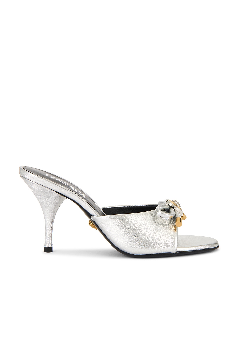 Versace Opera Bow Slide Sandal In Silver & Gold