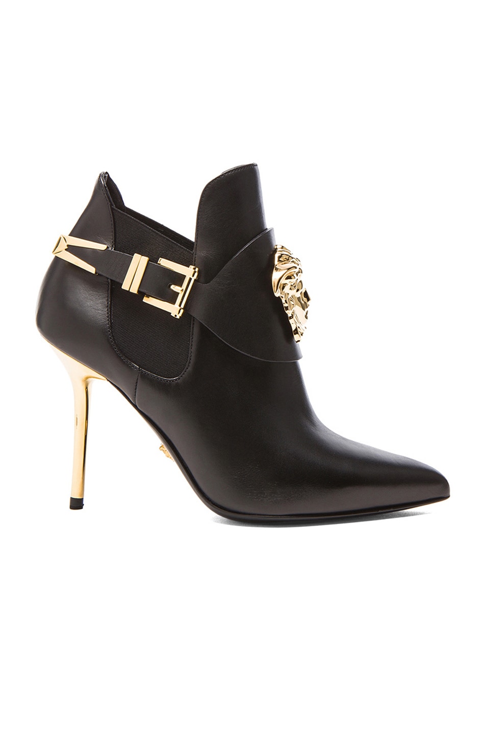Image 1 of VERSACE Medusa Head Leather Booties in Black & Gold