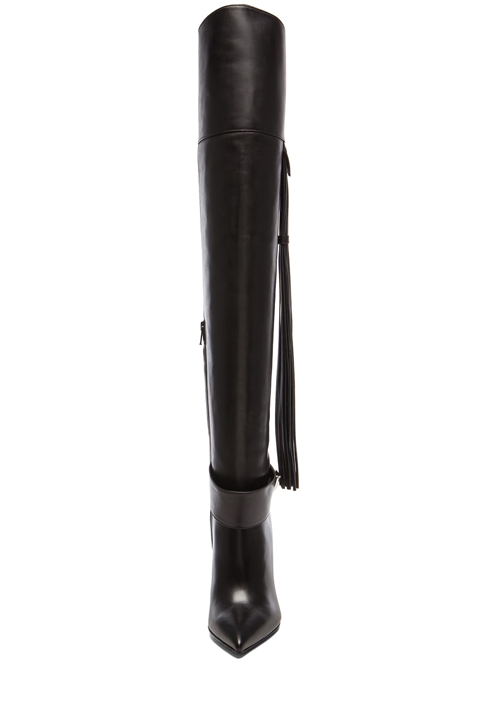 VERSACE Fringe Thigh High Leather Boots in Black & Silver | FWRD