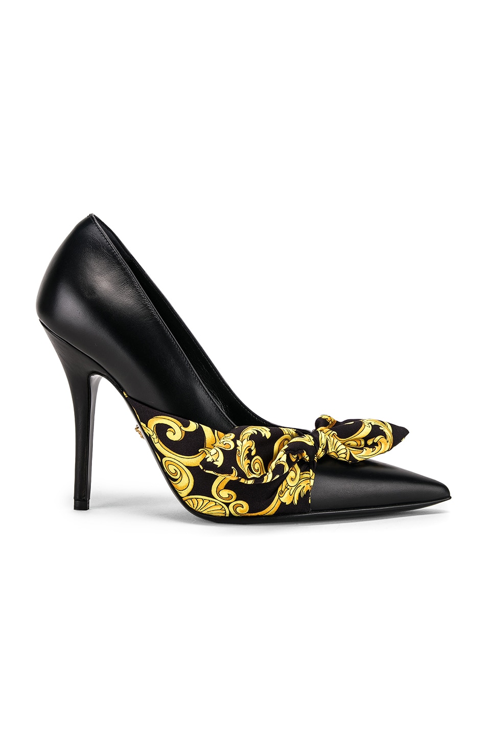 Image 1 of VERSACE Print Heels in Black & Gold