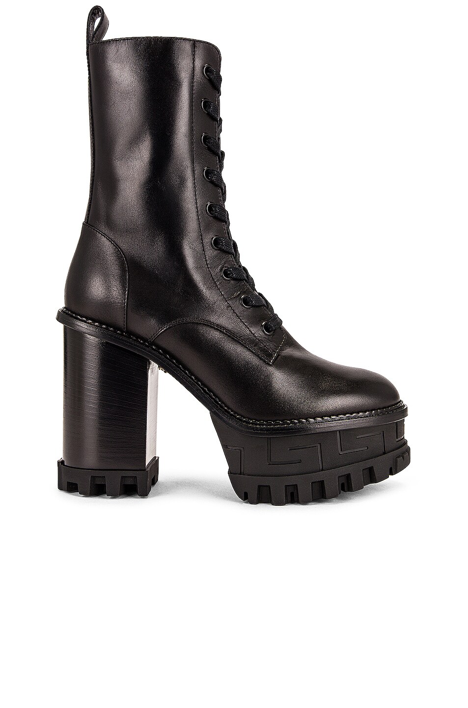 Image 1 of VERSACE Leather Lace Up Ankle Boots in Nero
