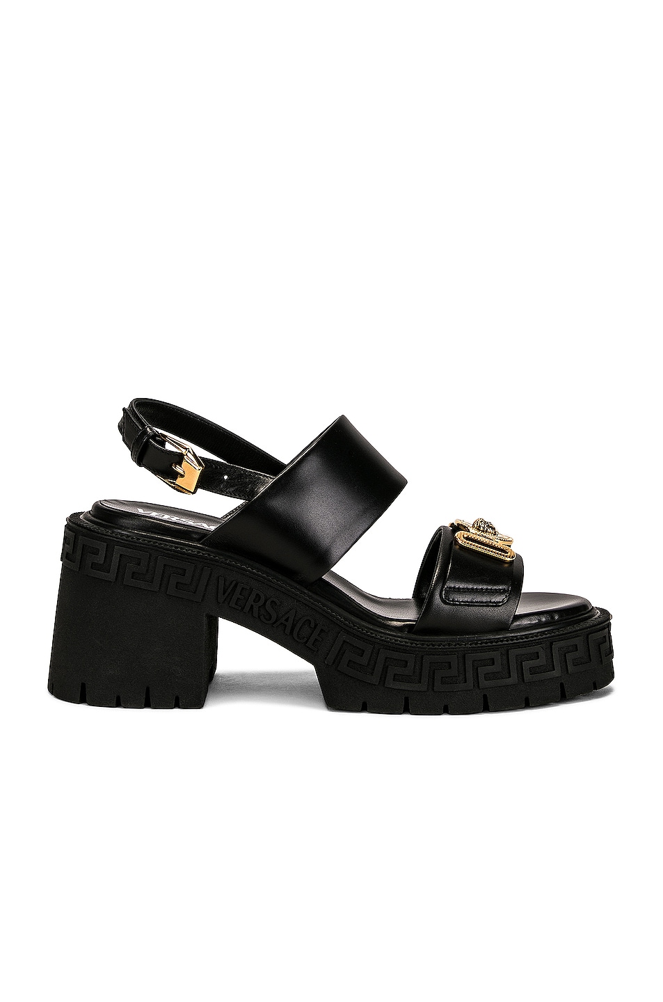 Image 1 of VERSACE Heeled Sandals in Nero & Oro