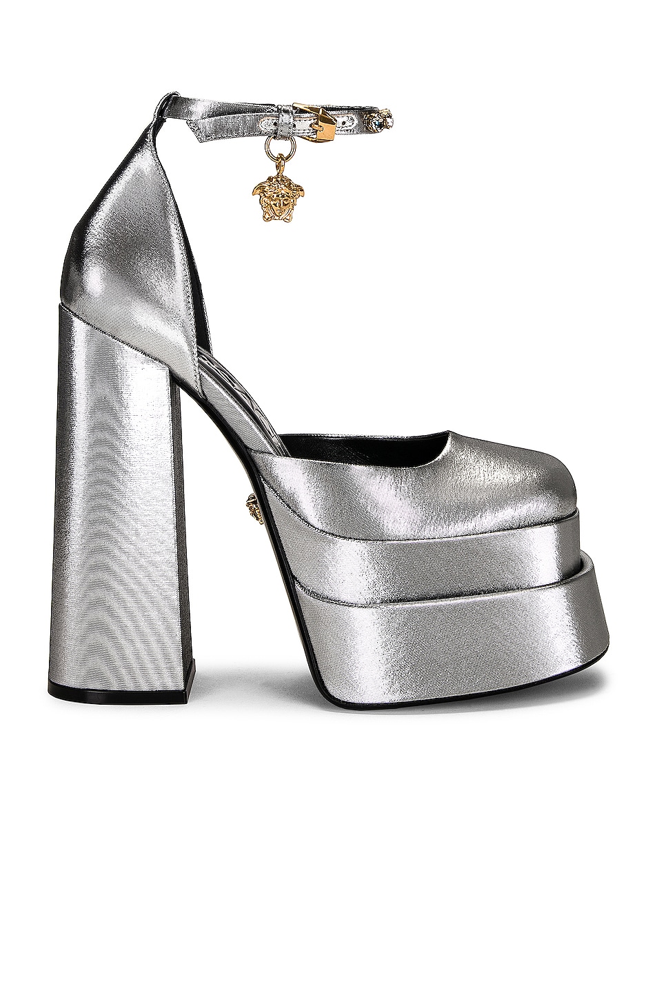 Image 1 of VERSACE Medusa Aevitas Mary Jane Platforms in Silver & Gold