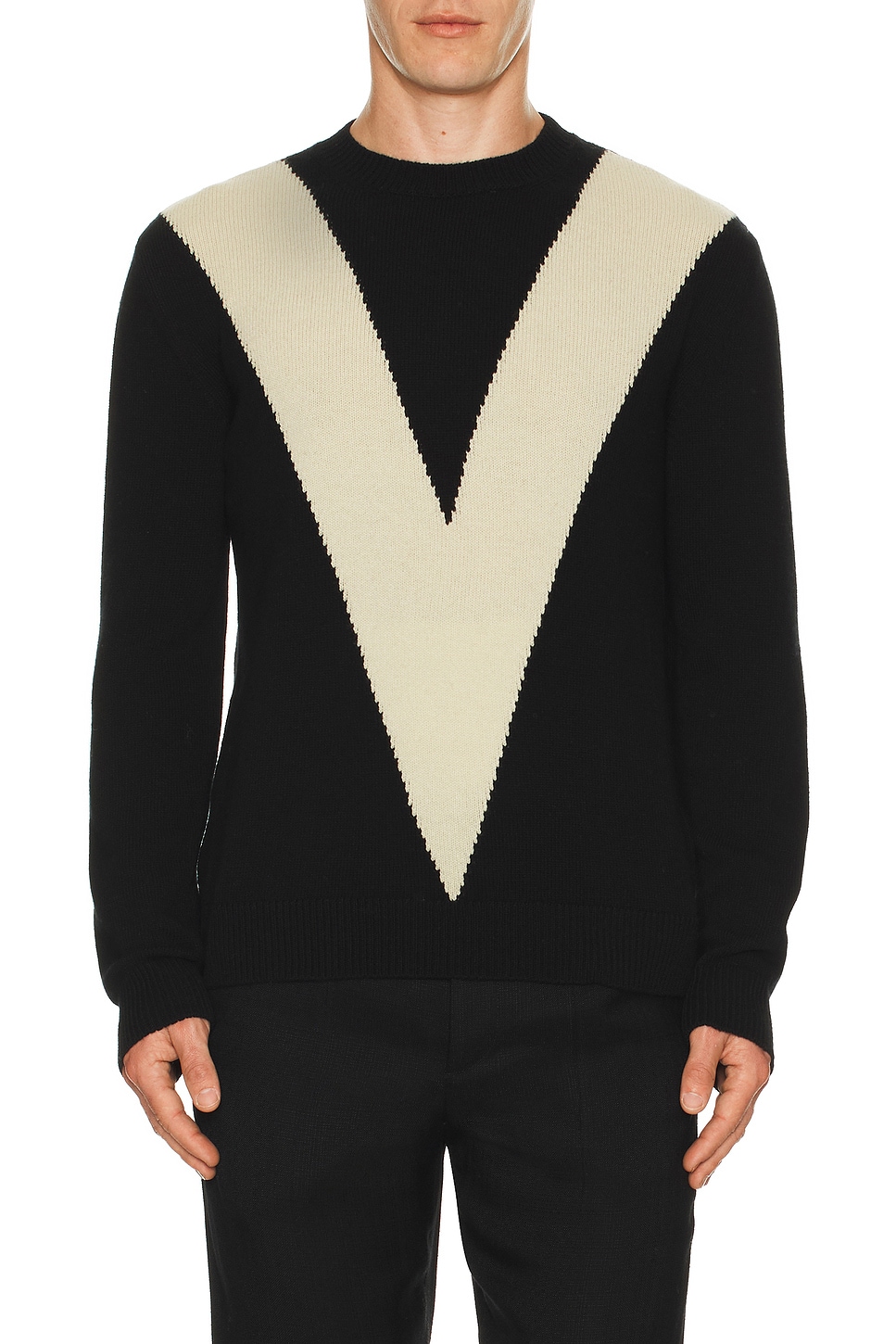 Image 1 of Valentino V Logo Wool Sweater in Nero & Burro