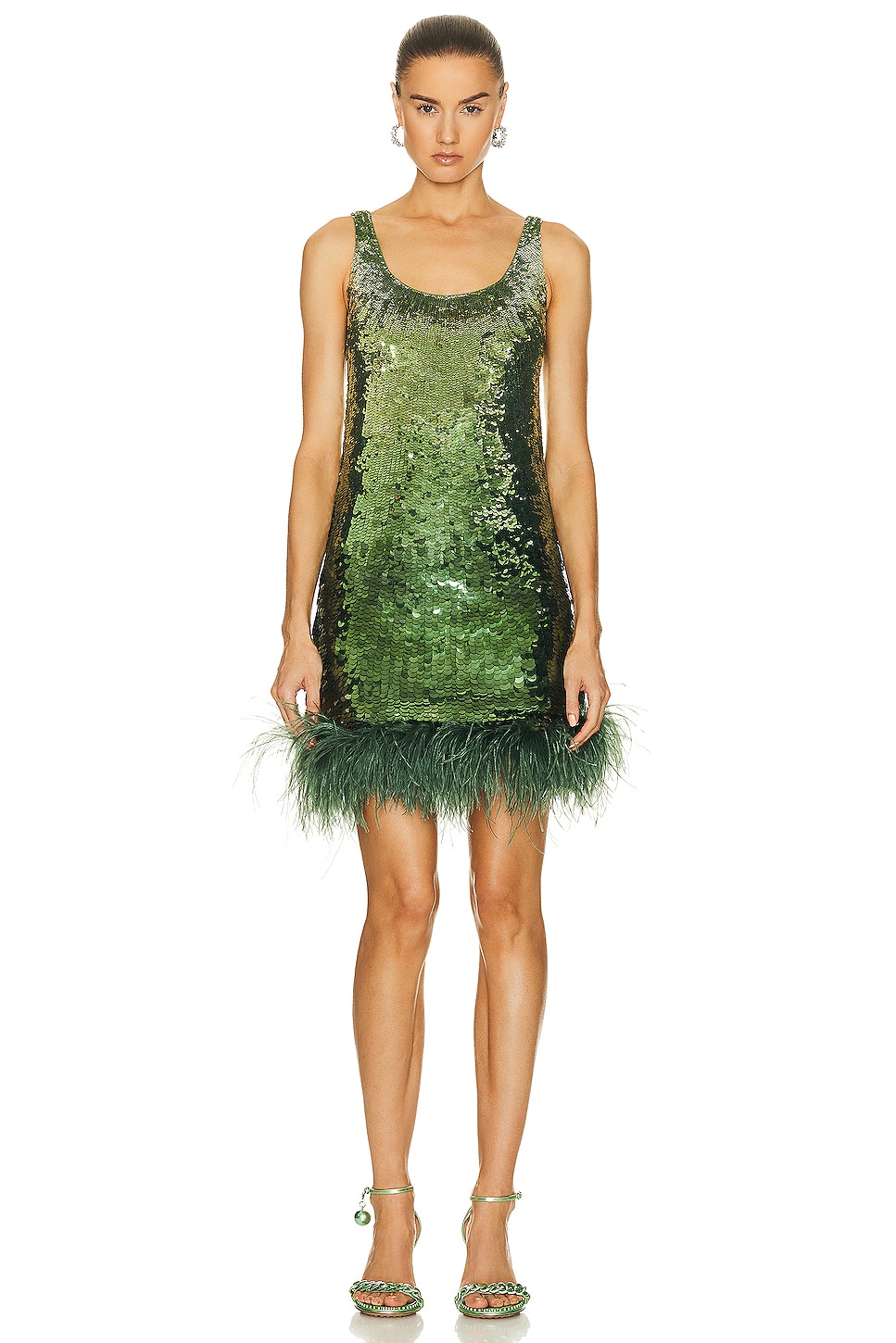 Image 1 of Valentino Embroidered Feather Dress in Celery Green
