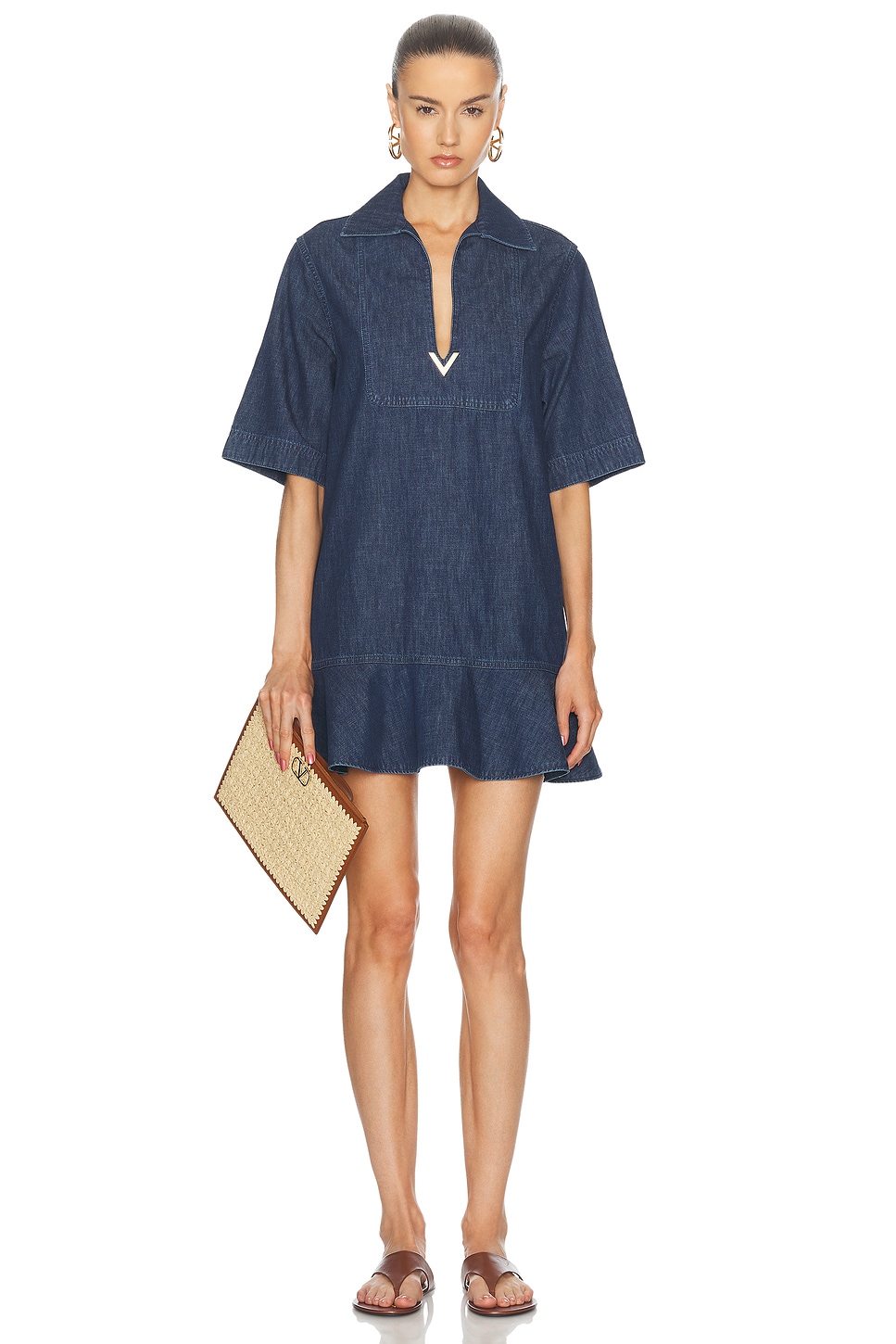 Image 1 of Valentino Chambray Denim Mini Dress in Medium Blue Denim