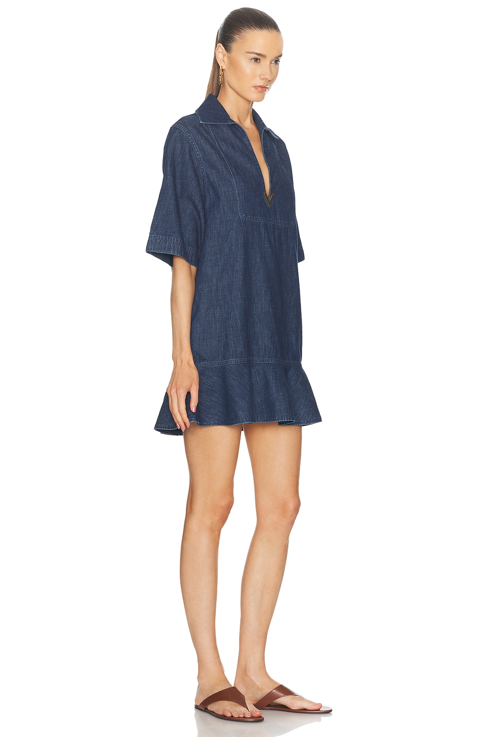 Shop Valentino Chambray Denim Mini Dress In Medium Blue Denim