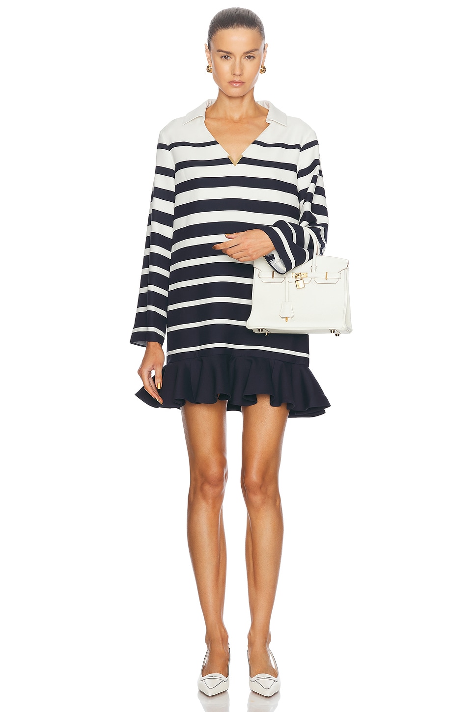 Shop Valentino Room View Dress In Avorio & Navy