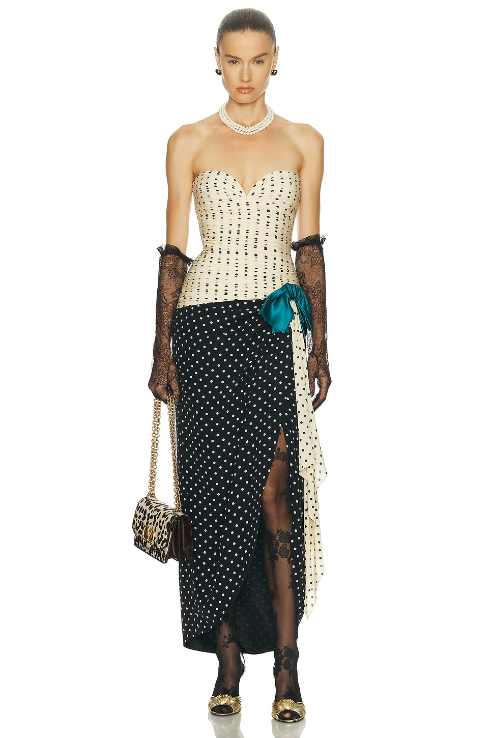 Image 1 of Valentino Crepe De Chine Pois Dress in Nero & Betulla