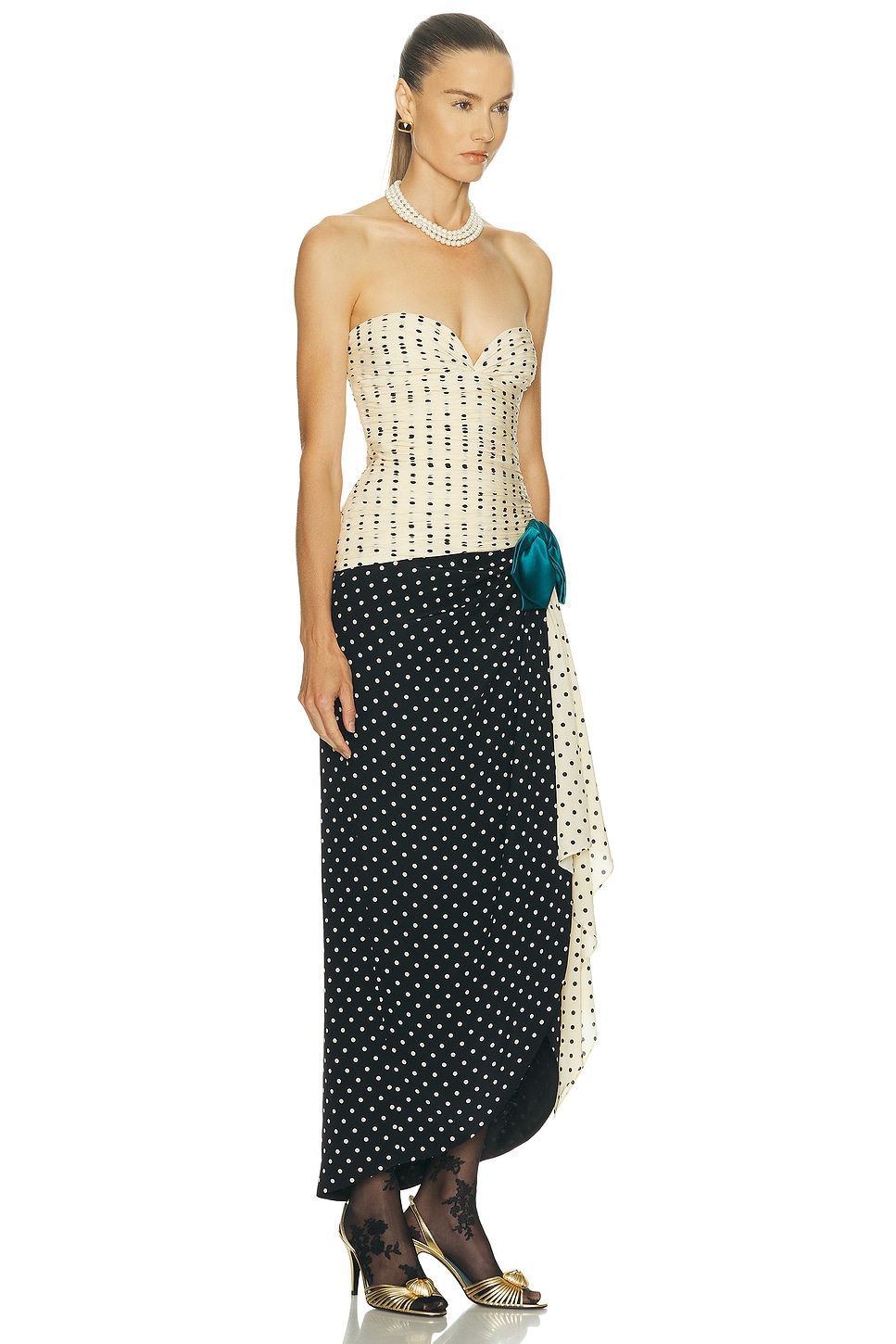 Valentino Womens Nero Betulla Polka-dot Strapless Asymmetric-hem Silk Midi Dress In Multi