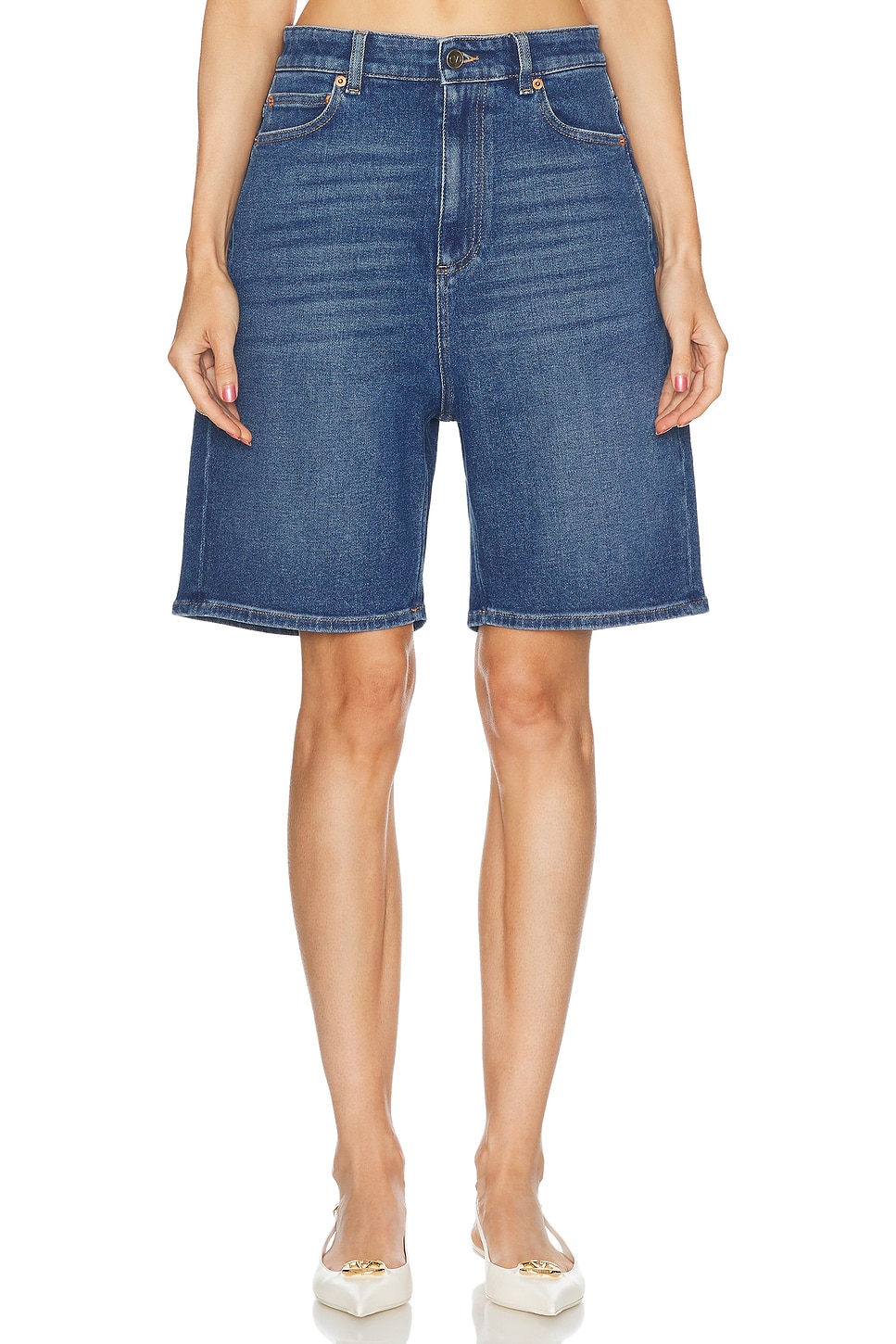 Shop Valentino Denim Bermuda Short In Medium Blue Denim