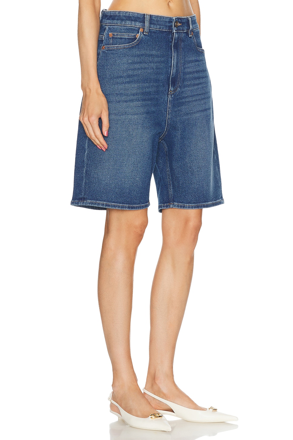 Shop Valentino Denim Bermuda Short In Medium Blue Denim